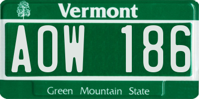 VT license plate AOW186
