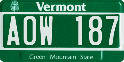 VT license plate AOW187