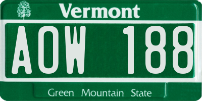 VT license plate AOW188