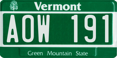 VT license plate AOW191