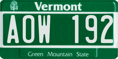 VT license plate AOW192