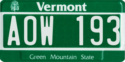 VT license plate AOW193