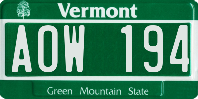 VT license plate AOW194
