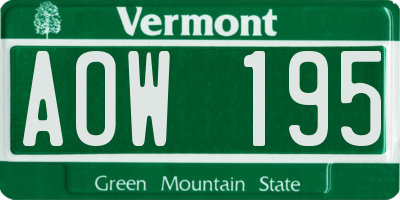 VT license plate AOW195