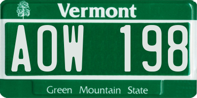 VT license plate AOW198
