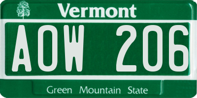 VT license plate AOW206