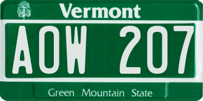 VT license plate AOW207