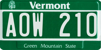 VT license plate AOW210