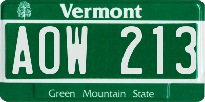 VT license plate AOW213