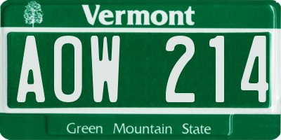 VT license plate AOW214