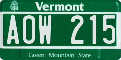 VT license plate AOW215