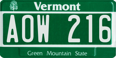 VT license plate AOW216