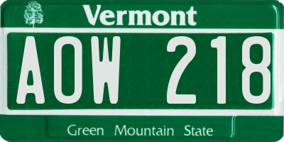 VT license plate AOW218