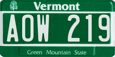 VT license plate AOW219