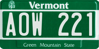 VT license plate AOW221