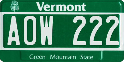 VT license plate AOW222