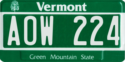 VT license plate AOW224