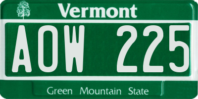 VT license plate AOW225