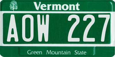 VT license plate AOW227