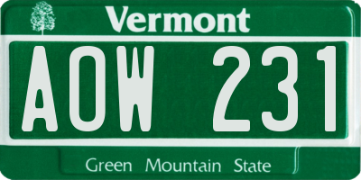 VT license plate AOW231