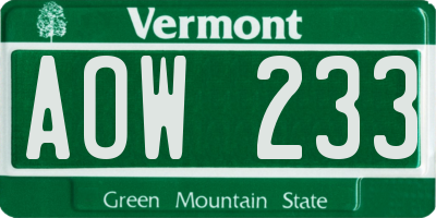 VT license plate AOW233