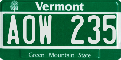 VT license plate AOW235