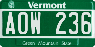 VT license plate AOW236