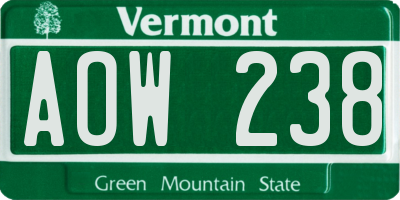 VT license plate AOW238