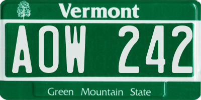 VT license plate AOW242