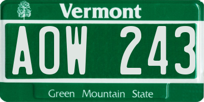 VT license plate AOW243