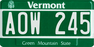 VT license plate AOW245