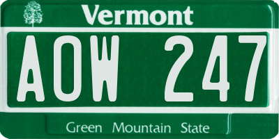 VT license plate AOW247