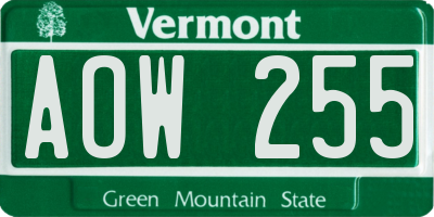 VT license plate AOW255
