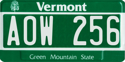 VT license plate AOW256