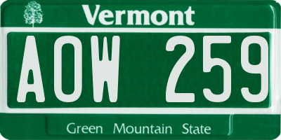 VT license plate AOW259