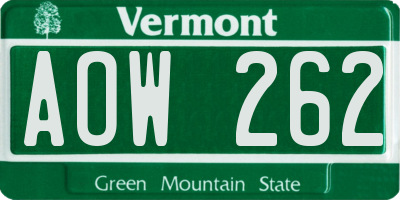 VT license plate AOW262
