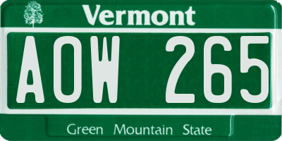 VT license plate AOW265