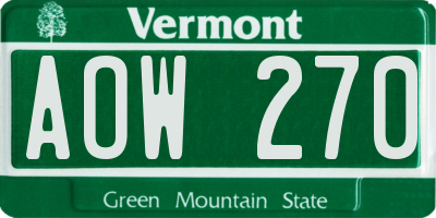 VT license plate AOW270