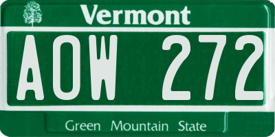 VT license plate AOW272