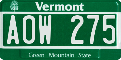 VT license plate AOW275