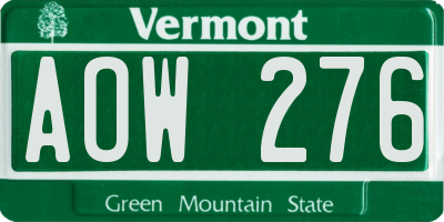 VT license plate AOW276