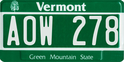 VT license plate AOW278