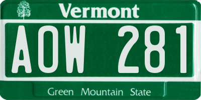 VT license plate AOW281