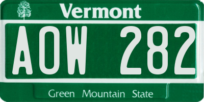 VT license plate AOW282