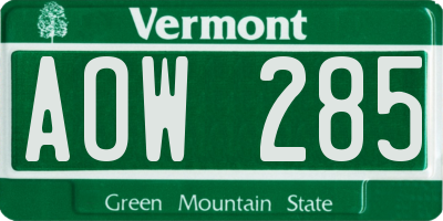 VT license plate AOW285