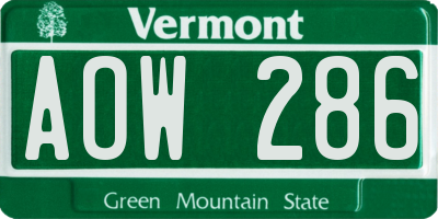 VT license plate AOW286