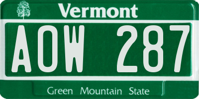 VT license plate AOW287