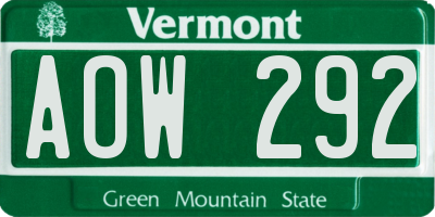 VT license plate AOW292