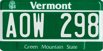 VT license plate AOW298