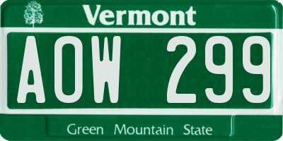 VT license plate AOW299